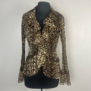 Vintage Y2K Mary L Couture animal print beaded button down ruffle top size small